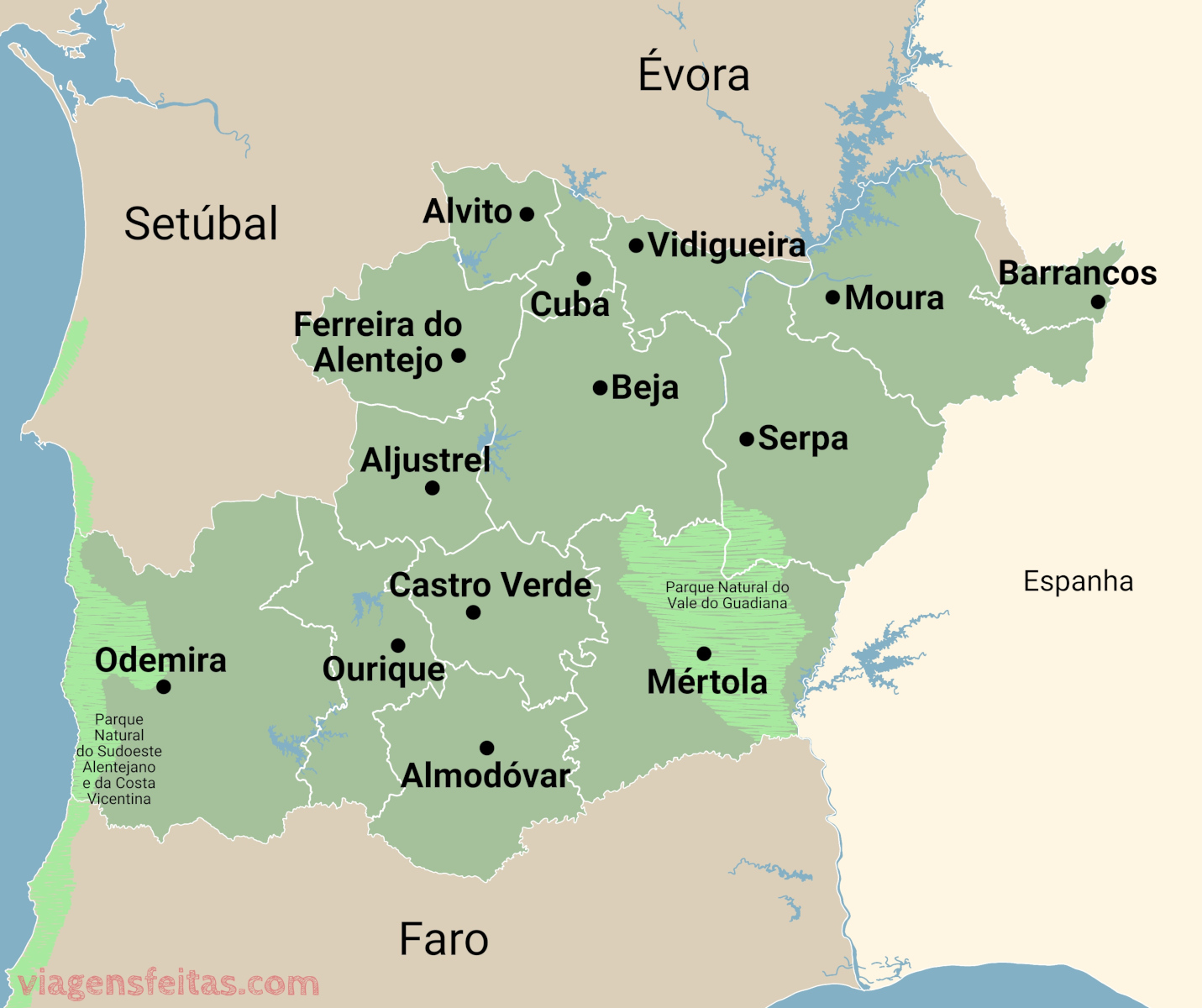 Mapa-de-Portugal-Distrito-de-Beja - Espírito Viajante